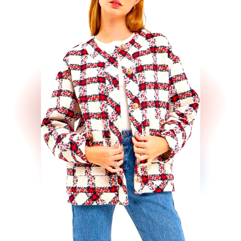 English Factory Plaid Tweed Jacket